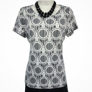 East 5th Stretch Black & White Geometric Women's Top New SMALL